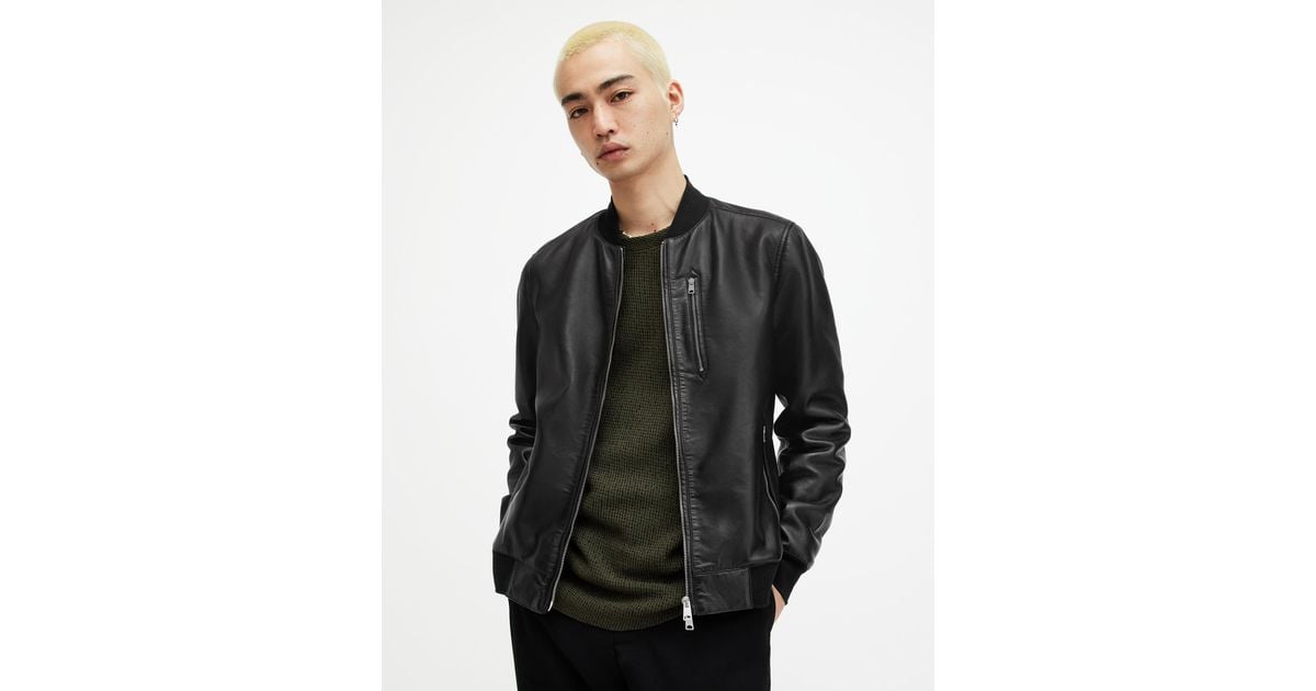 AllSaints Kemble Recycled Leather Bomber Jacket in Black for Men