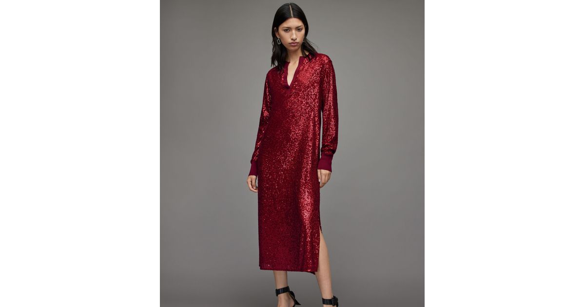 AllSaints Juela Dia Sequin Dress in Red | Lyst