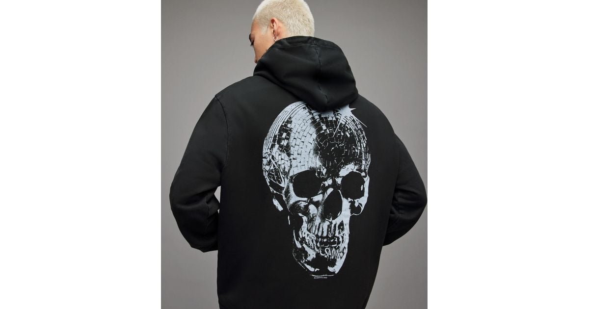 AllSaints Mirror Skull Pullover Hoodie in Black for Men
