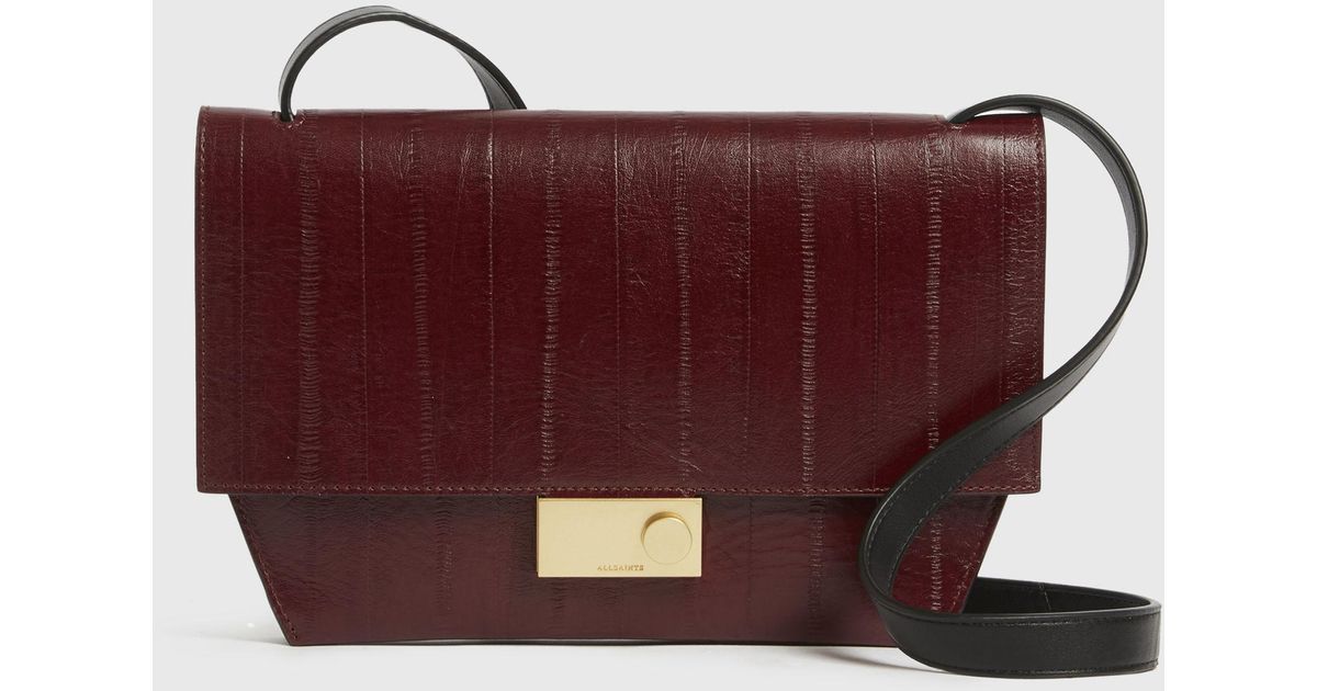 AllSaints Harley Eel Leather Crossbody Bag in Red | Lyst