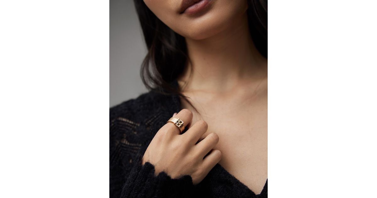 AllSaints Brea Buckle Ring in Black | Lyst
