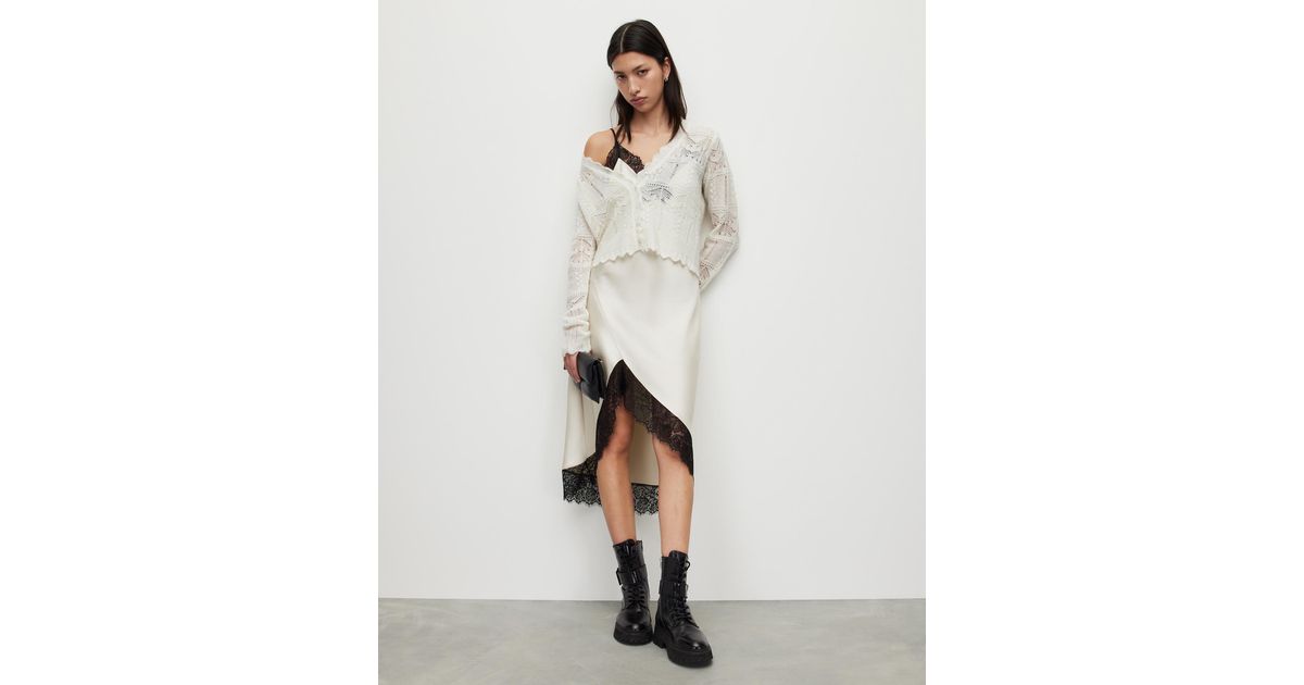 AllSaints Praia Lace Trim Midi Slip Dress in White | Lyst AllSaints Praia Lace Trim Midi Slip Dress in White | Lyst