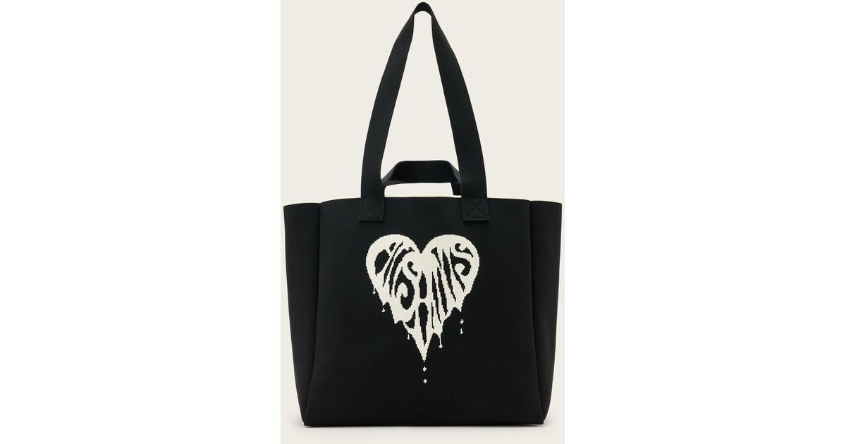 AllSaints Izzy Heart Large Knitted Tote Bag in Black | Lyst UK