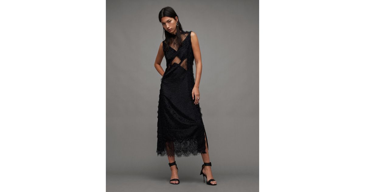 AllSaints Mila Lace Mini Dress in Black | Lyst Australia