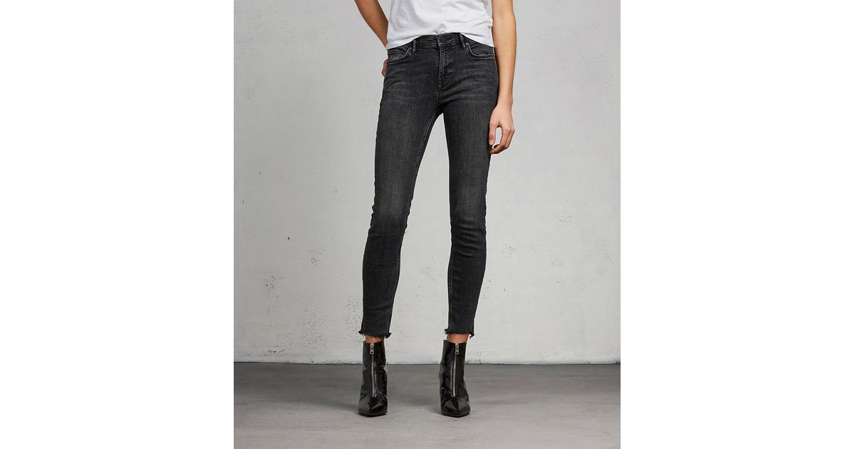 AllSaints Grace Ankle Fray Skinny Jeans in Black | Lyst