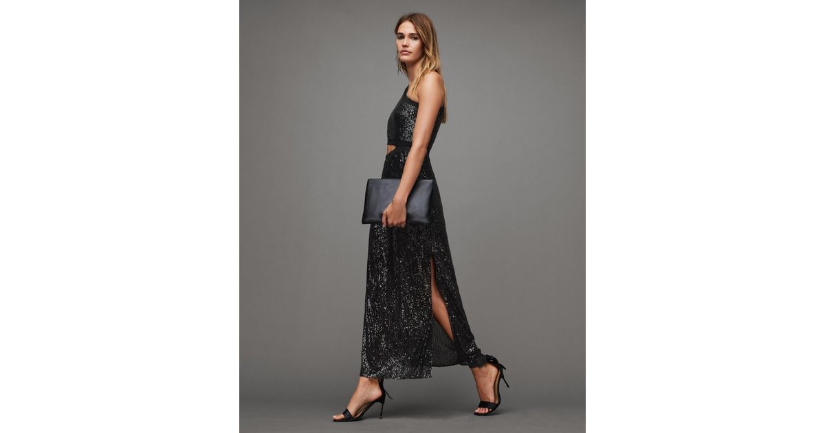 AllSaints Daisy Topaz Sequin Cut Out Maxi Dress in Green | Lyst