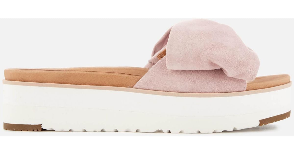 UGG Joan Suede Bow Flatform Slide Sandals in Pink | Lyst