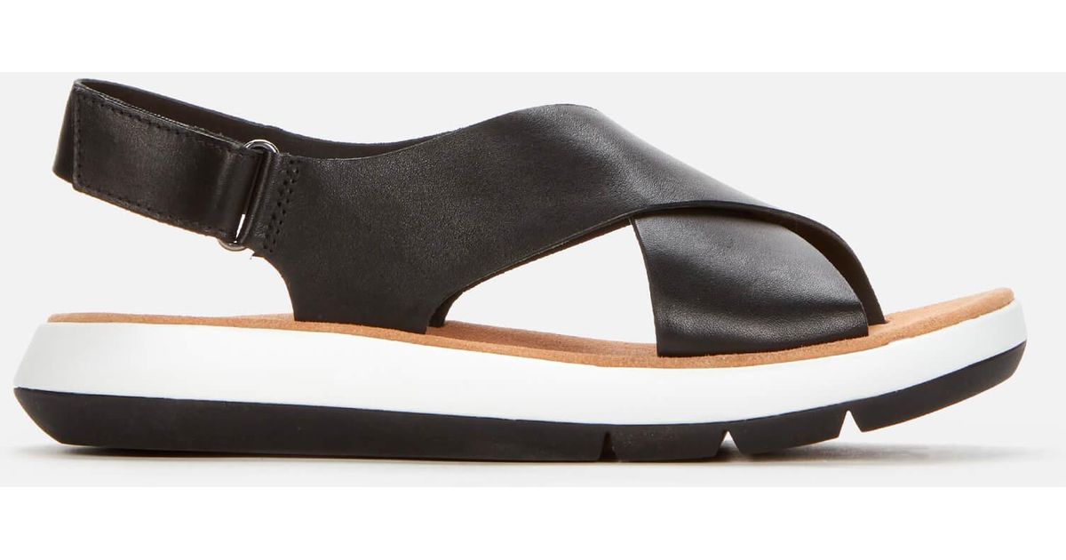 Clarks Jemsa Cross Leather Sandals in Black | Lyst