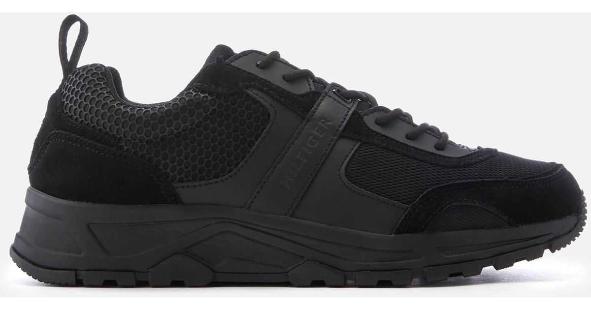 tommy hilfiger material mix lightweight logo trainer in black