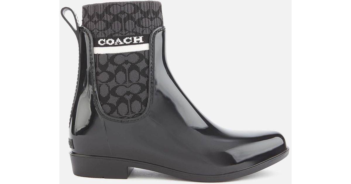 COACH Rubber Rivington Signature Knit Rain Boots in Black Lyst