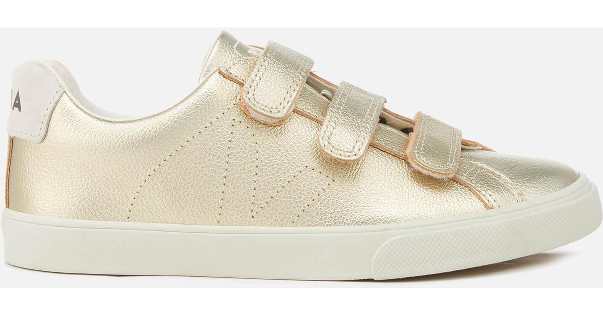 Veja 3 Lock Leather Trainers in Gold (Metallic) - Lyst