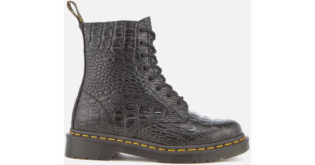 Dr. Martens Pascal Croc Leather 8-eye Lace Up Boots in Black | Lyst