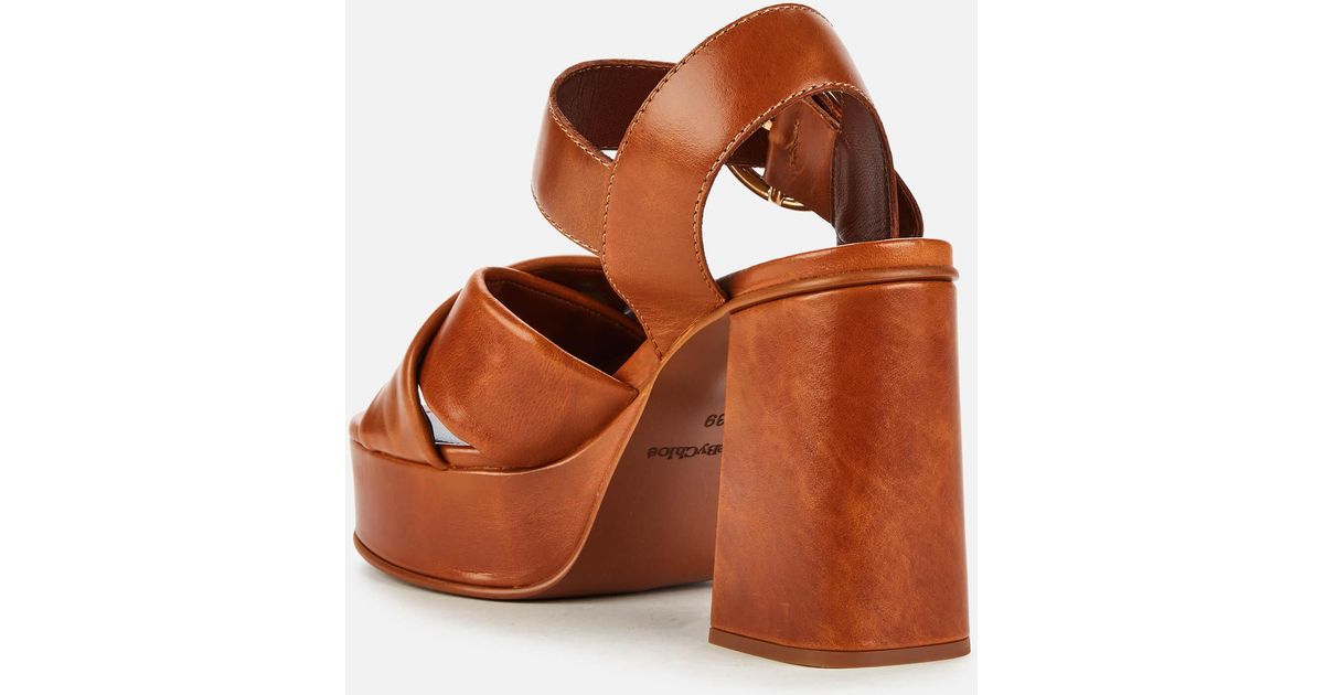 See By ChloÃ© Lyna Leather Platform Heeled Sandals in Tan (Brown) - Lyst
