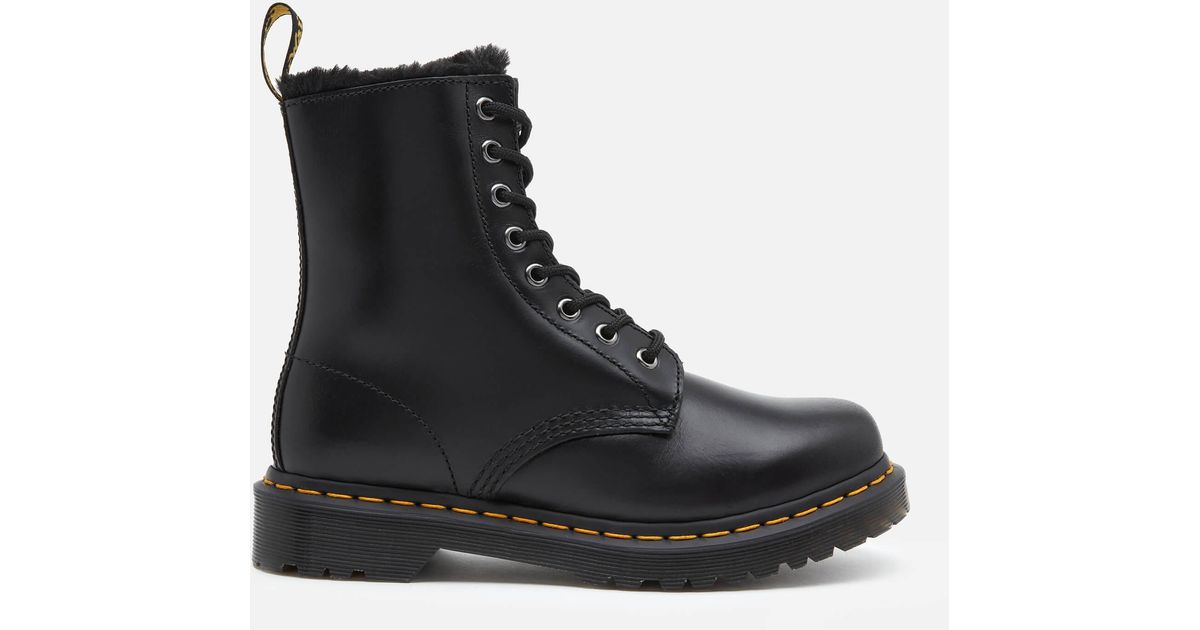Dr. Martens 1460 Serena Fur Lined Leather 8-eye Boots in Grey (Black) | Lyst