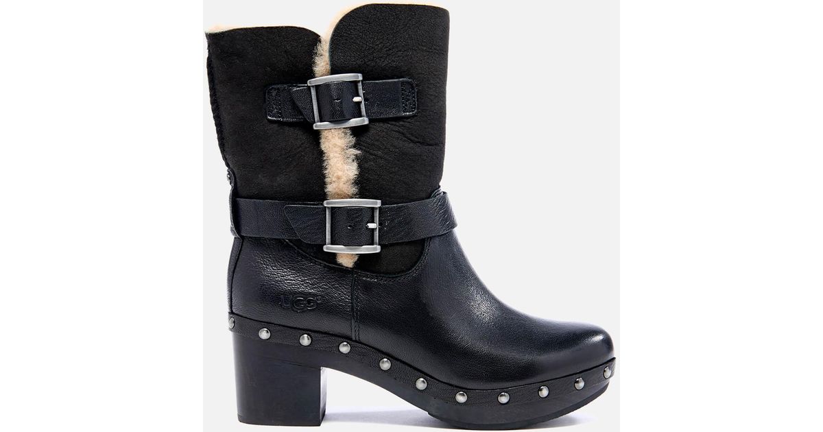 Brea Clog Suede Buckle Boots in Black 