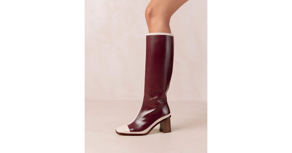 Alohas East Retro Bicolor Dark Burgundy Cream Leather Boots in Purple
