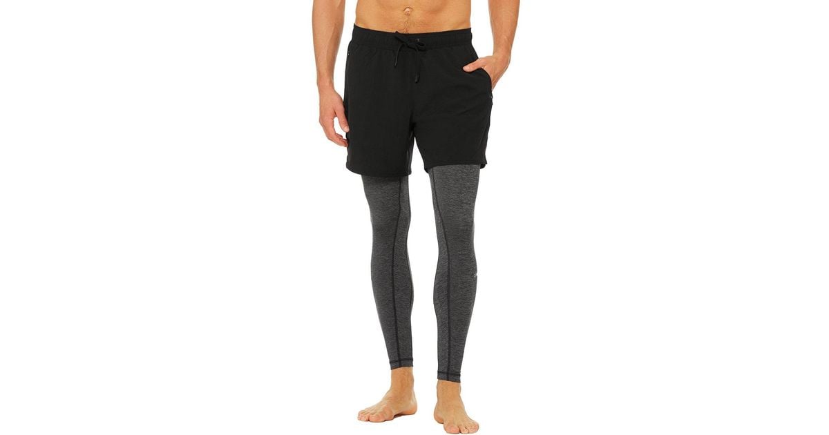 Alo Yoga Stability 2in1 Pants In Black/dark Grey Marl, Size Small