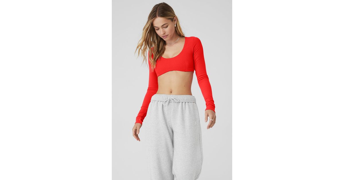 Alo Yoga Alo Yoga Ribbed Defined Long Sleeve Bra in Red | Lyst