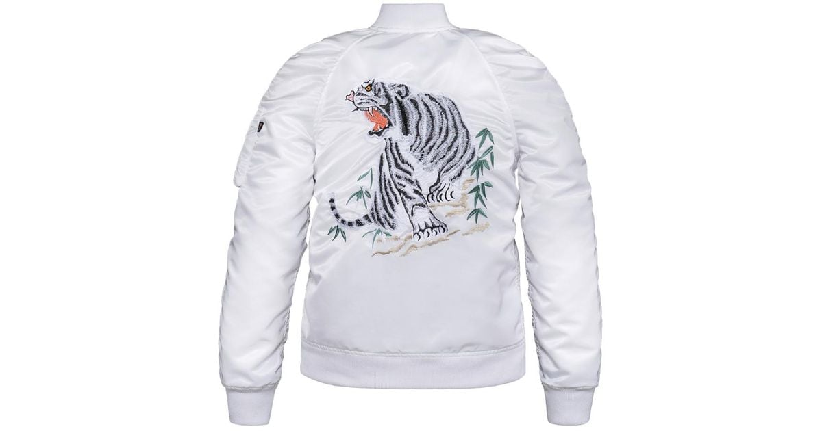 Alpha Industries Synthetic Ma1 Souvenir Tiger Flight Jacket in White