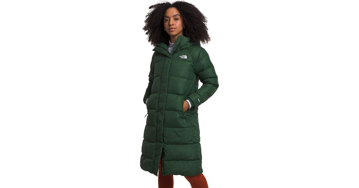 Womens The North Face TNF Hydrenalite Long Down Hooded Parka Warm Jacket  Green