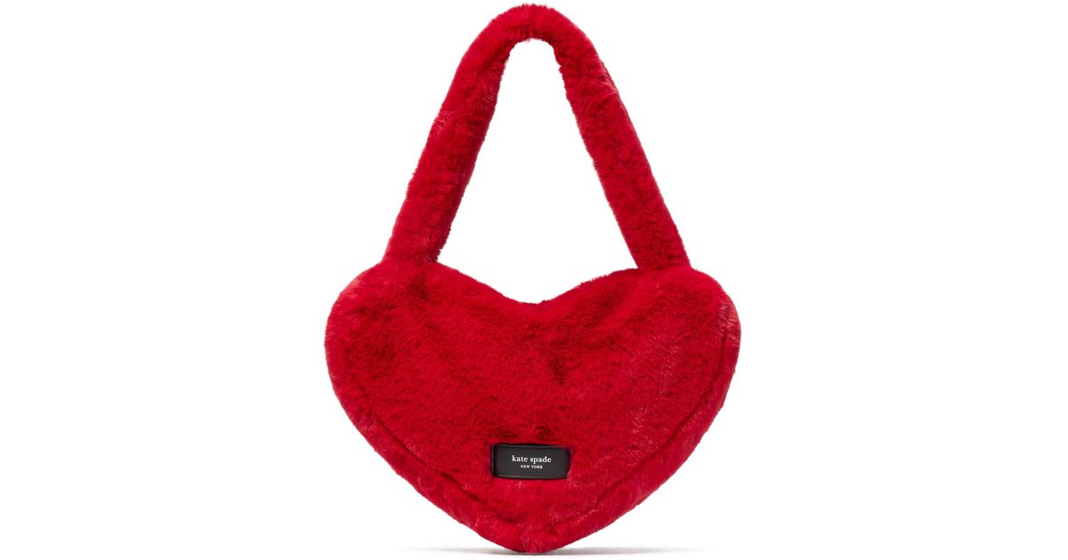 Kate Spade Luver Faux Fur Large Heart Tote in Red | Lyst