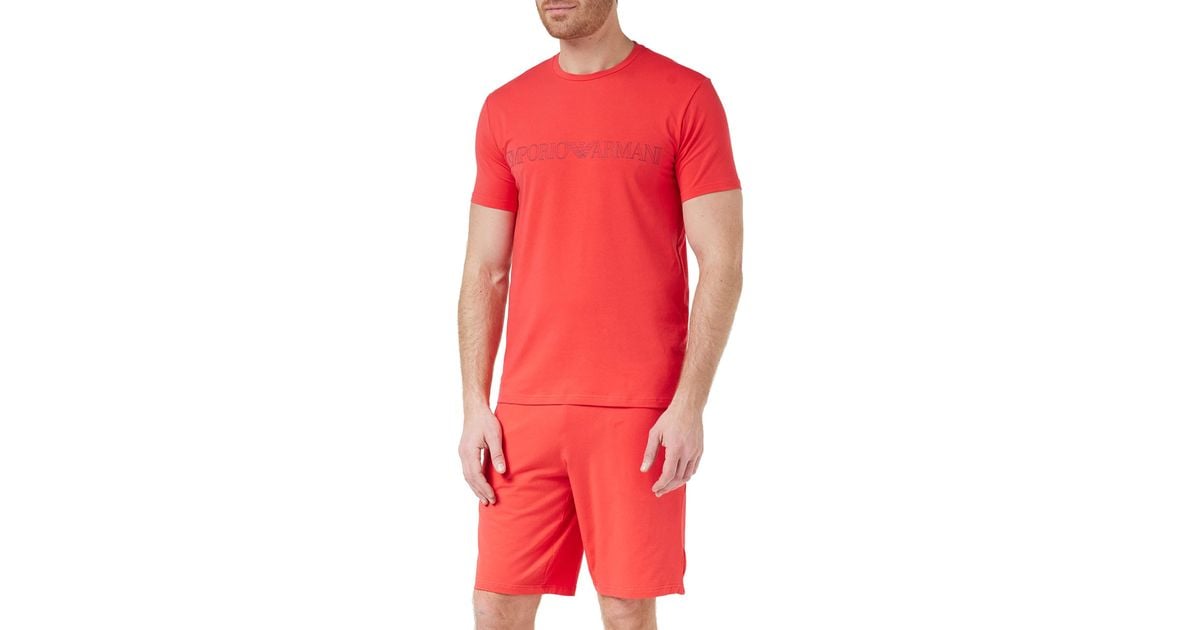 Emporio Armani Mega Logo Pajamas in Red for Men Lyst