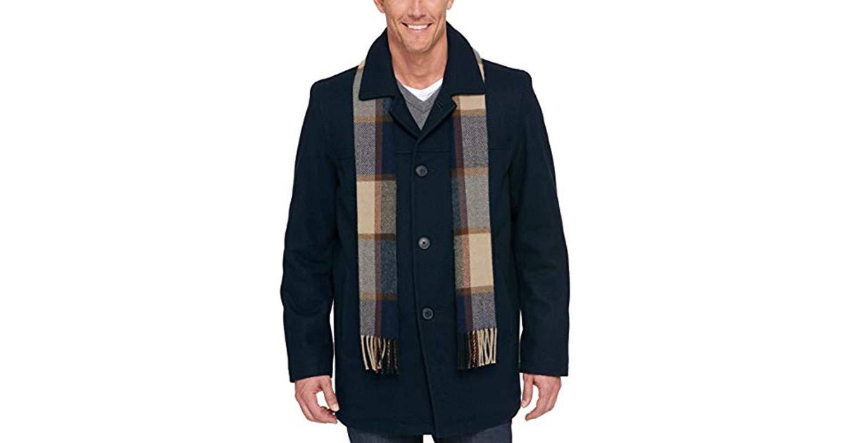 tommy hilfiger men's wool melton walking coat with attached scarf