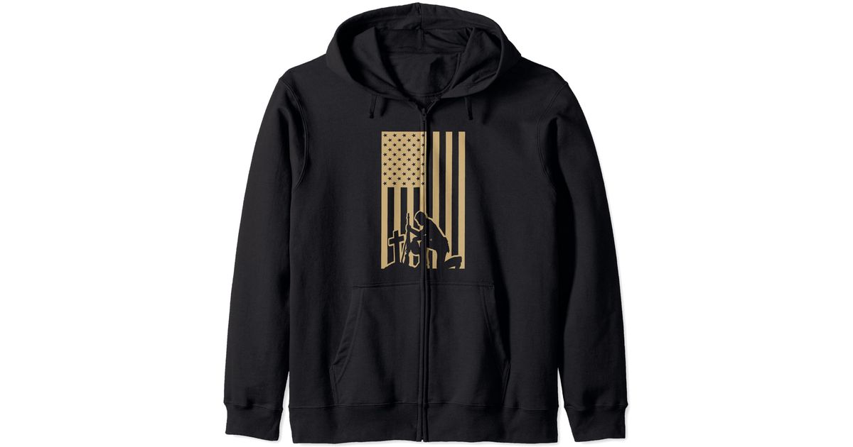 Caterpillar American Flag Soldier Veteran Day Patriotism Zip Hoodie in