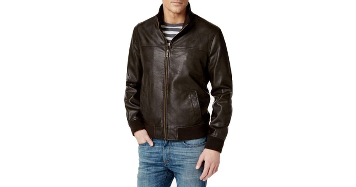 tommy hilfiger men's smooth lamb faux leather unfilled bomber jacket