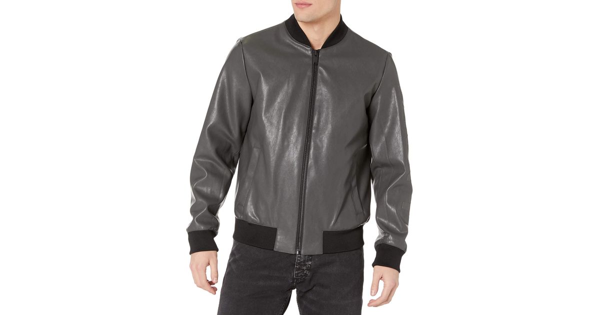 DKNY Leather Bomber Jacket in Gray for Men Lyst