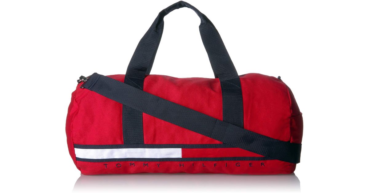 tommy hilfiger red duffle bag