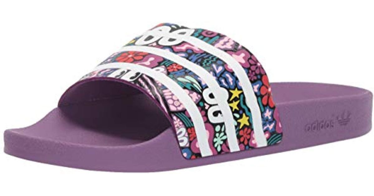 purple adilette slides