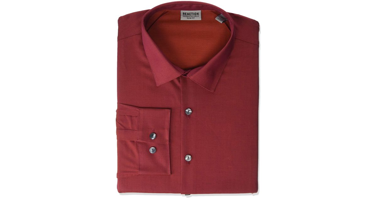 Kenneth Cole Reaction Dress Shirt Slim Fit All-day Flex Technicole Stretch Solid in Red for Men ...