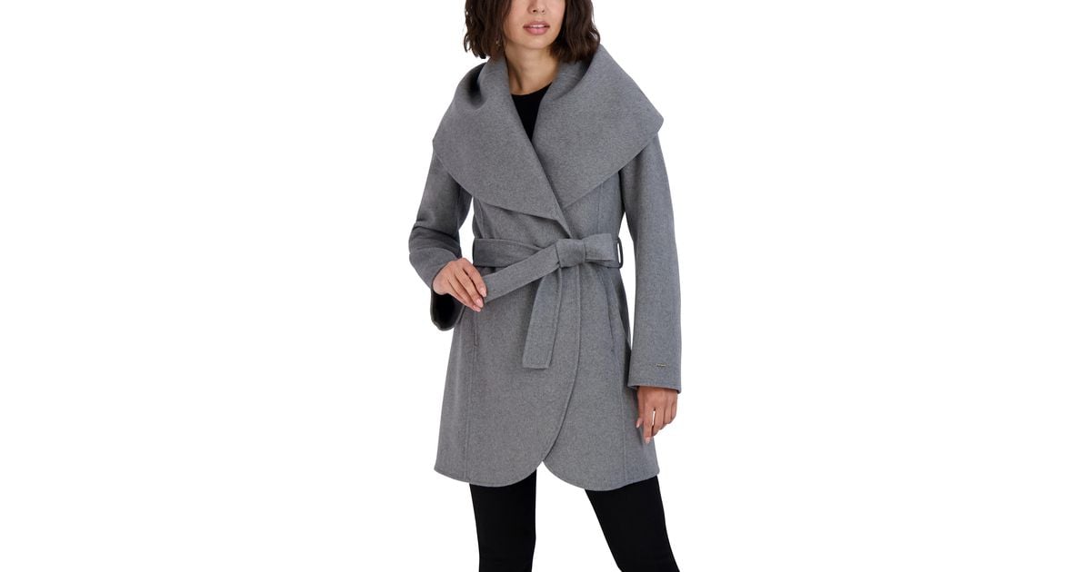 Tahari Women's Maxi Double Face Wool Blend Wrap Coat
