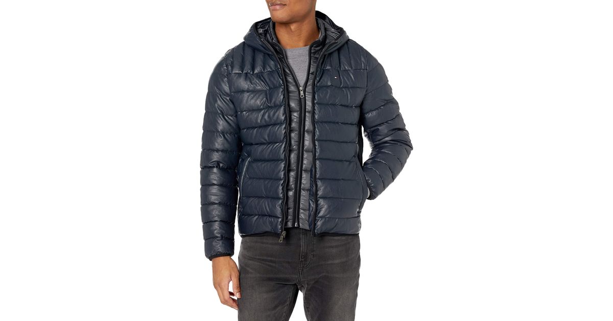Tommy Hilfiger Mens Lamb Touch Quilted Hooded Puffer Jacket