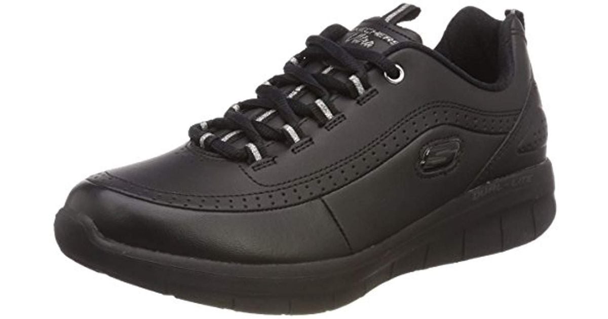 ladies black leather skechers trainers