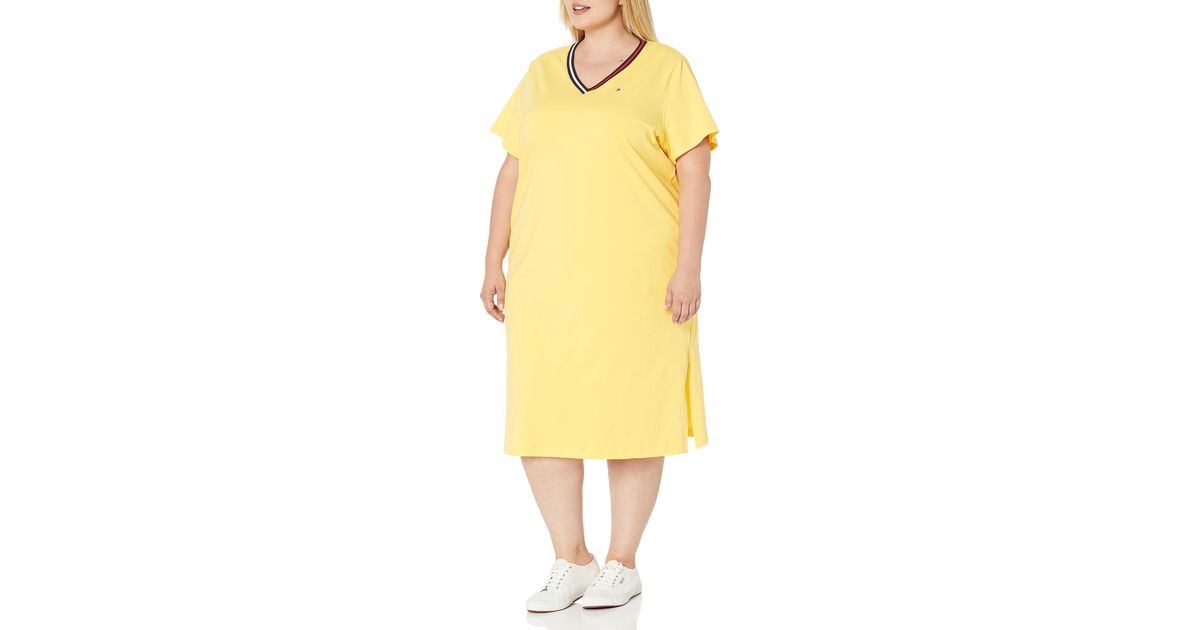 Tommy Hilfiger Plus Fitted Midi Dress in Yellow Lyst