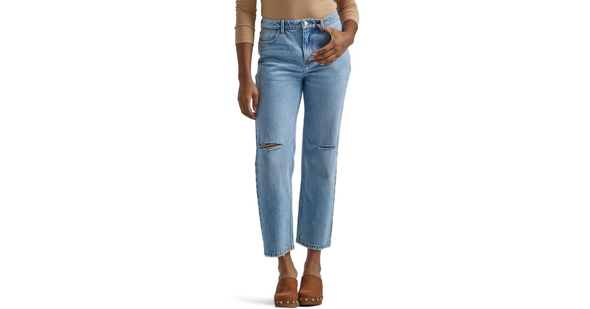 Wrangler High-rise Rodeo Straight Leg Crop Jean in Blue | Lyst