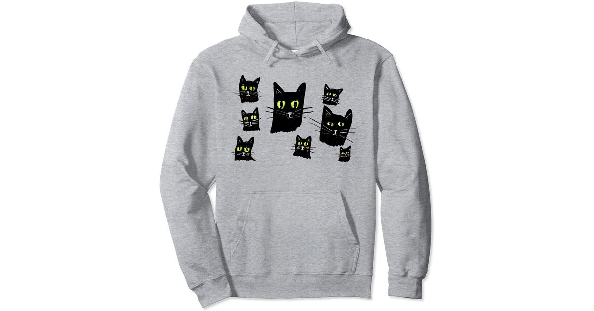 Caterpillar Black Cats Abstract Black Cat Art Pullover Hoodie in Gray