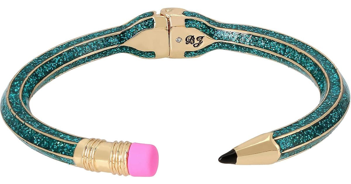 Betsey Johnson Pencil Hinged Bangle Bracelet in Teal (Blue) | Lyst