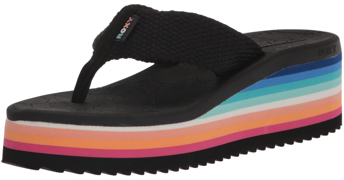 Roxy Kallie Platform Flip Flop Sandal Wedge in Black Lyst