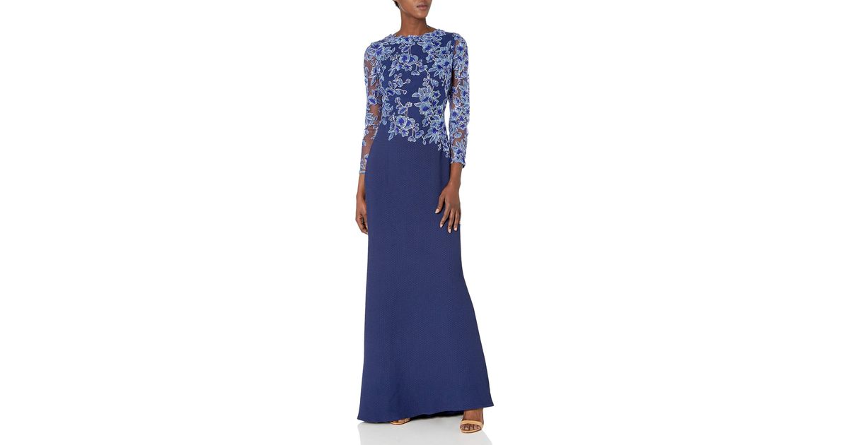 tadashi shoji lace bodice crepe gown