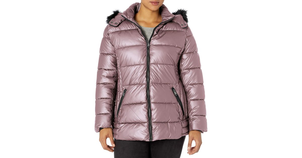 Nanette Lepore Puffer Jacket With Faux Leather in Purple | Lyst