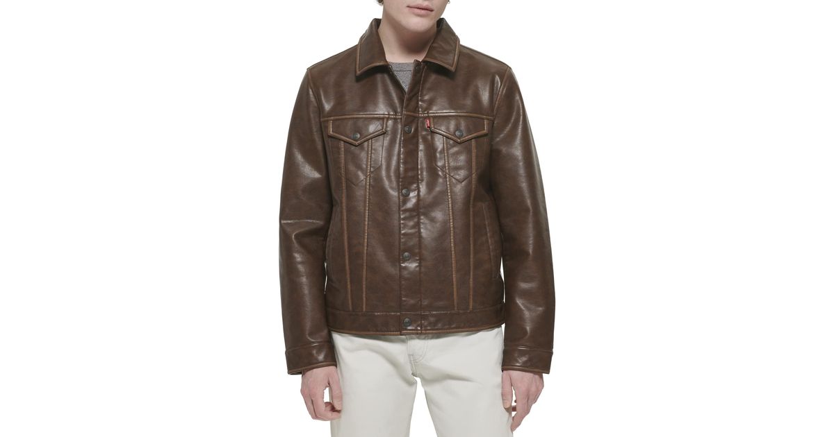 Levi's Faux Leather Classic Trucker Jacket in Brown for Men Lyst