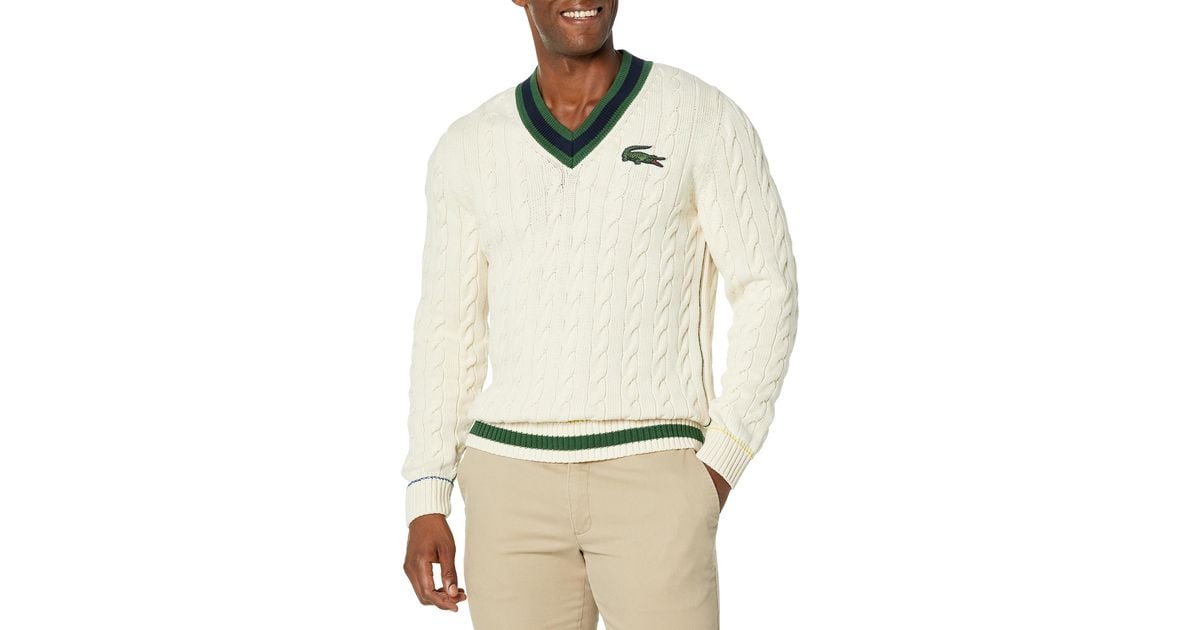 Lacoste Long Sleeve Cable Knit Classic Fit Sweater Vest in Natural for Men  | Lyst