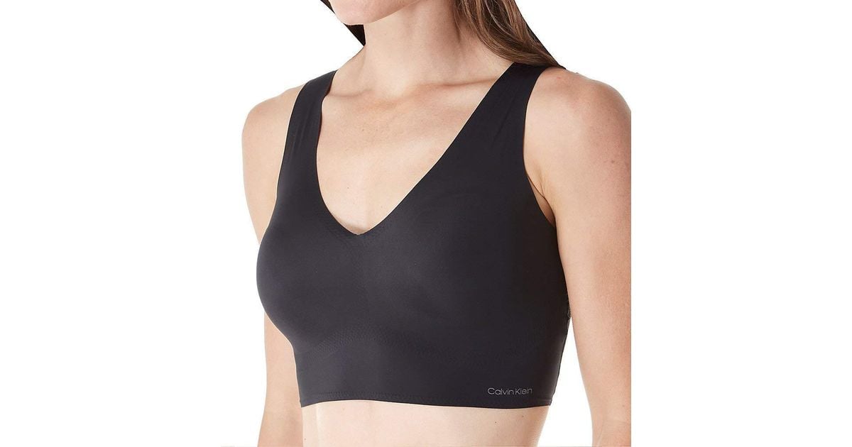 Calvin Klein Plus Size Invisibles Comfort Seamless Lightly Lined V Neck Bralette Bra in Black