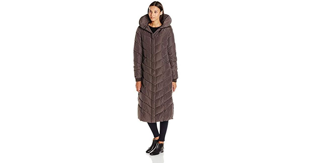steve madden women's long chevron maxi puffer coat