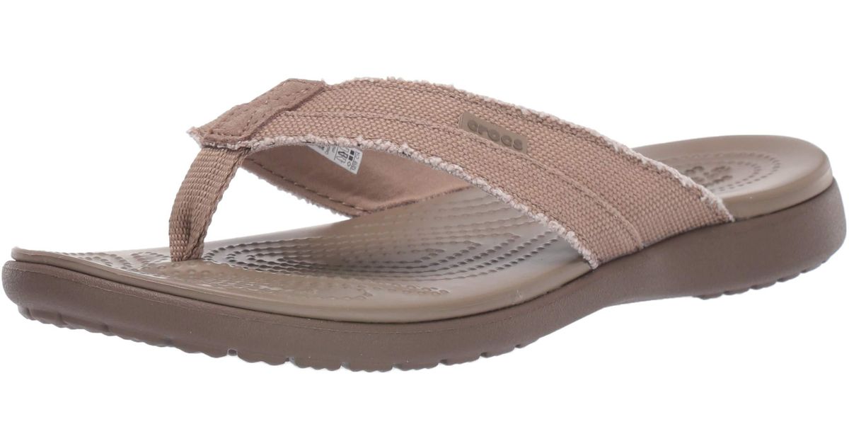 Crocs™ Santa Cruz Canvas Flip Flop Casual Lightweight Shoe in Khaki