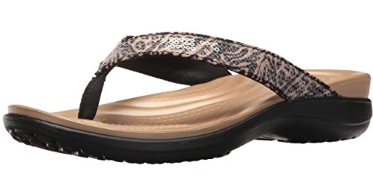 Crocs™ Capri V Graphic Sequin Flip W Flop in Animal (Black) - Save 16% ...