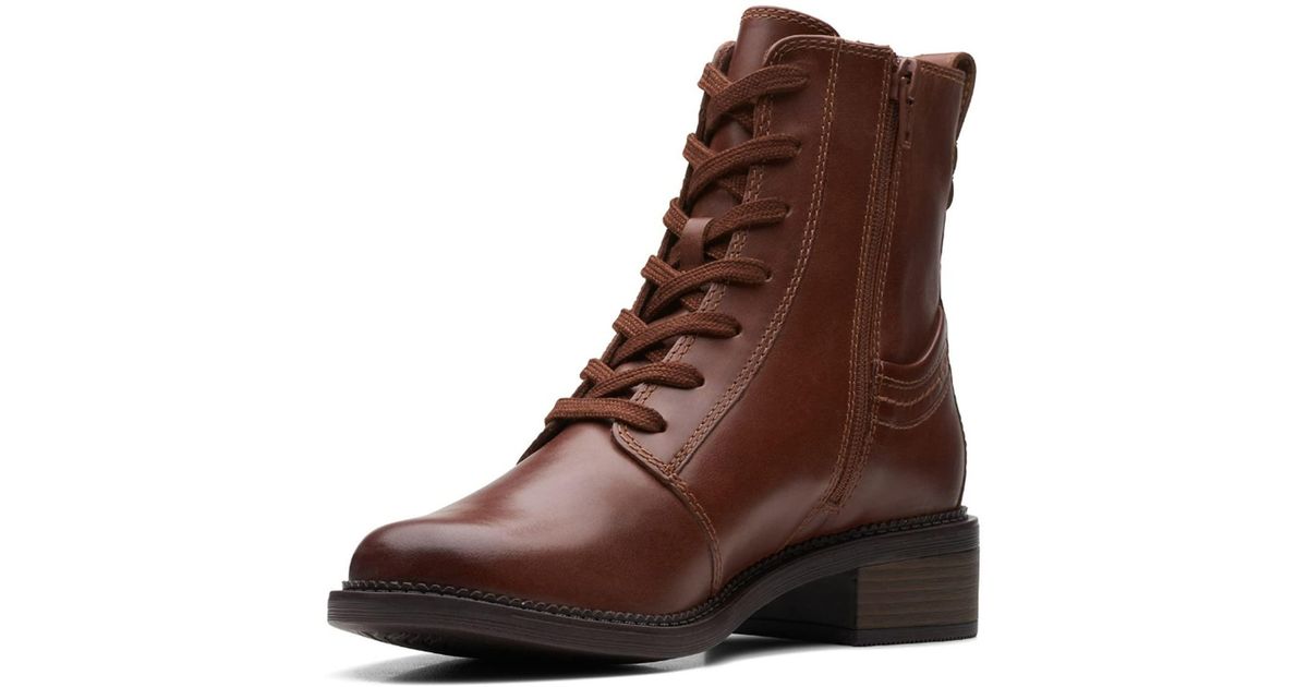Clarks Leather Maye Step Oxford Boot in Dark Tan Leather (Brown) Lyst